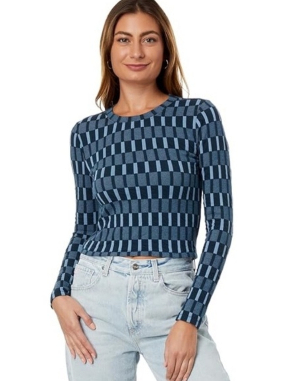 Madewell Patterned Long-Sleeve Crop Top | Xsmall